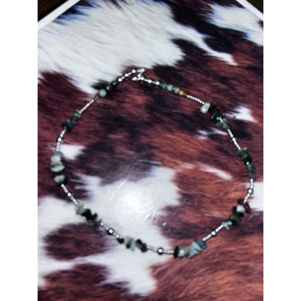 Indian Agate Chip Beads With Silver Colored Beads Necklace Or Bracelet Handmade
